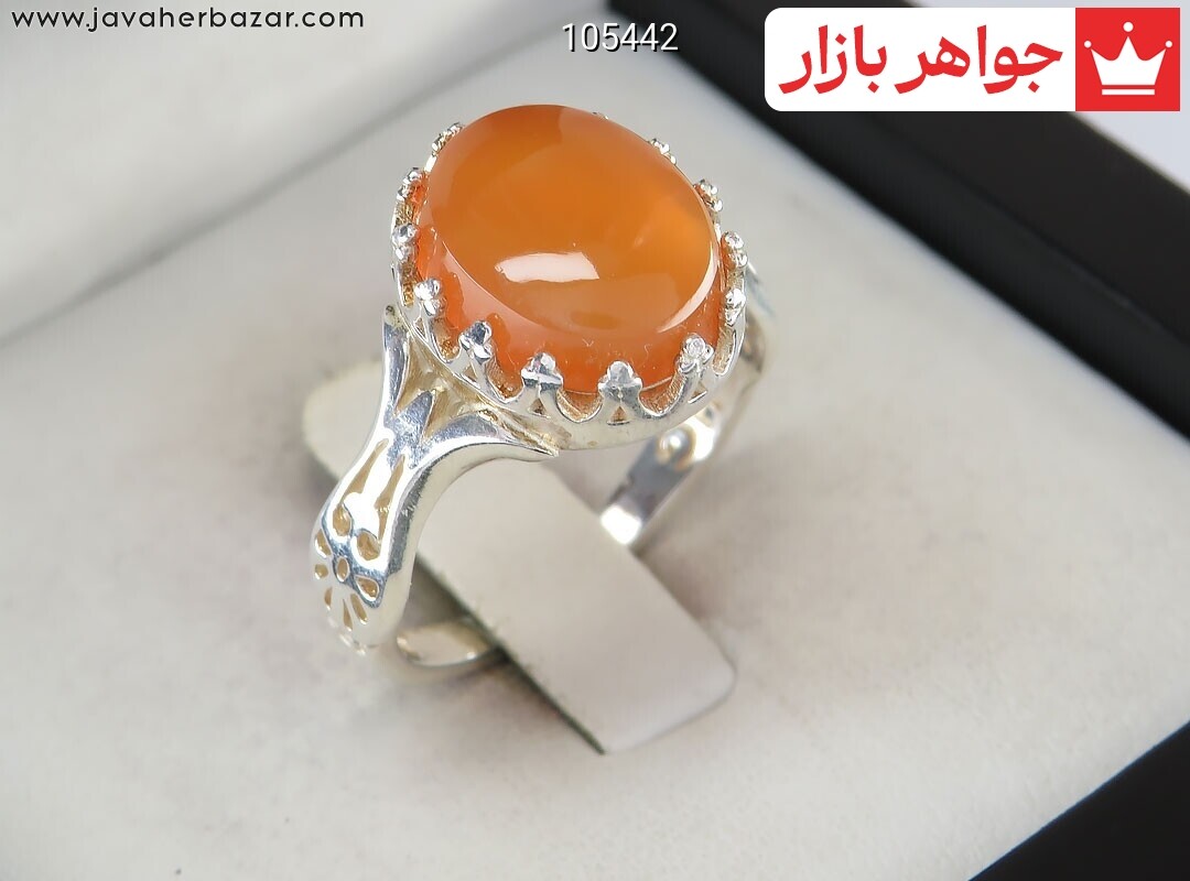 انگشتر نقره عقیق یمنی نارنجی طرح ترانه زنانه [شرف الشمس]